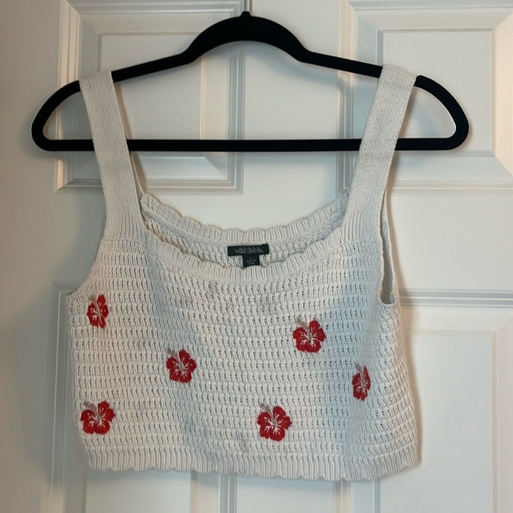 white crocheted cropped top